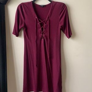 Maroon dress with a V neck cut